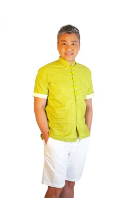 Men Mandarin collar Shirt Kungfu Green