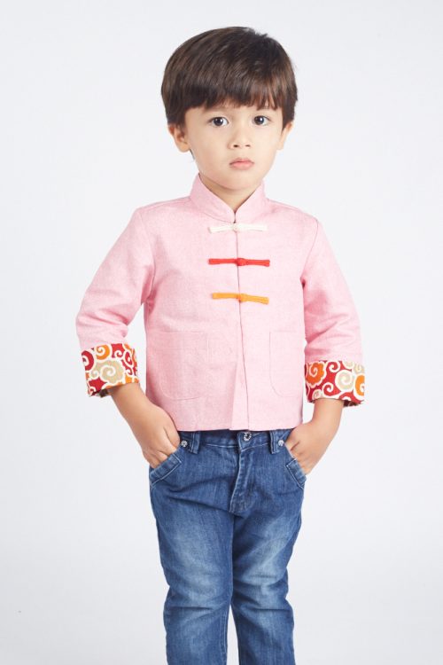Kungfu Men 3Qtr Sleeve Shirt Denim Pink - Image 5