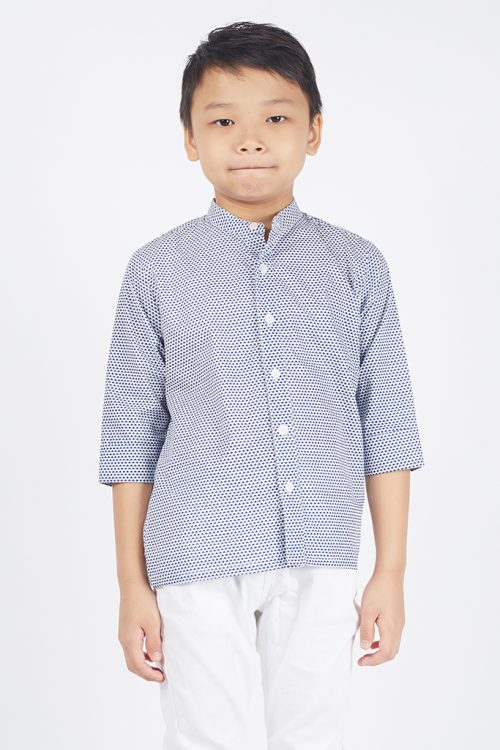 Mandarin Collar Boy Shirt Prosperity Tide Navy
