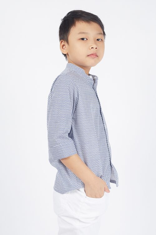 Mandarin Collar Boy Shirt Prosperity Tide Navy - Image 2