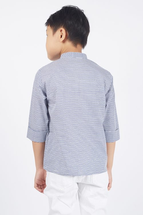Mandarin Collar Boy Shirt Prosperity Tide Navy - Image 3