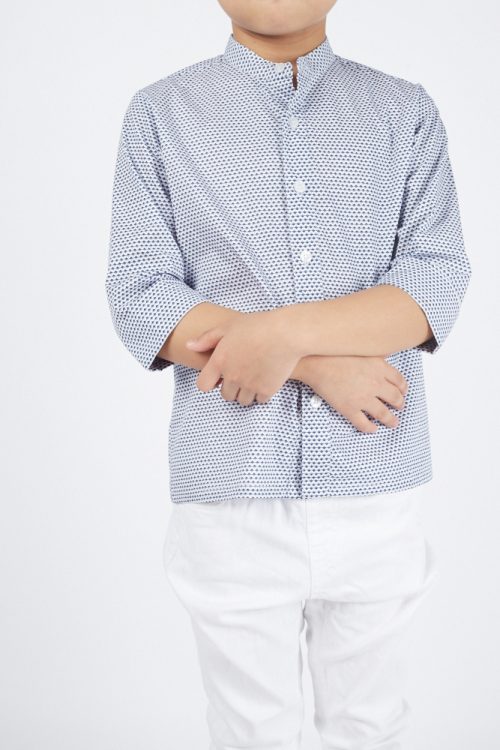Mandarin Collar Boy Shirt Prosperity Tide Navy - Image 4