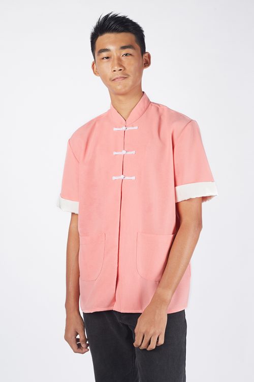 Kungfu Men Short Sleeve Shirt Pink