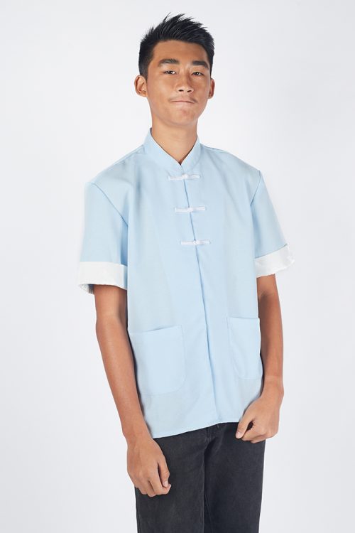 Kungfu Men Short Sleeve Shirt Blue