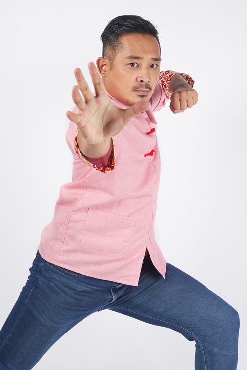 Kungfu Men 3Qtr Sleeve Shirt Denim Pink