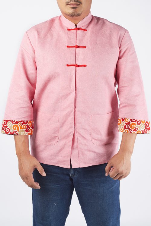 Kungfu Men 3Qtr Sleeve Shirt Denim Pink - Image 4