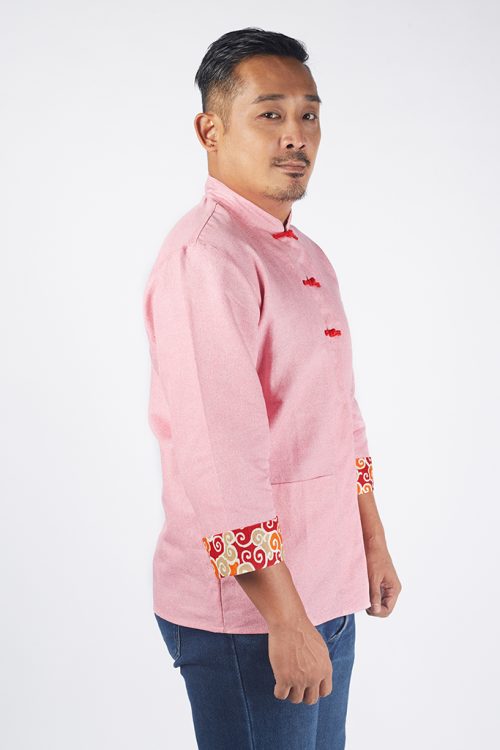 Kungfu Men 3Qtr Sleeve Shirt Denim Pink - Image 2