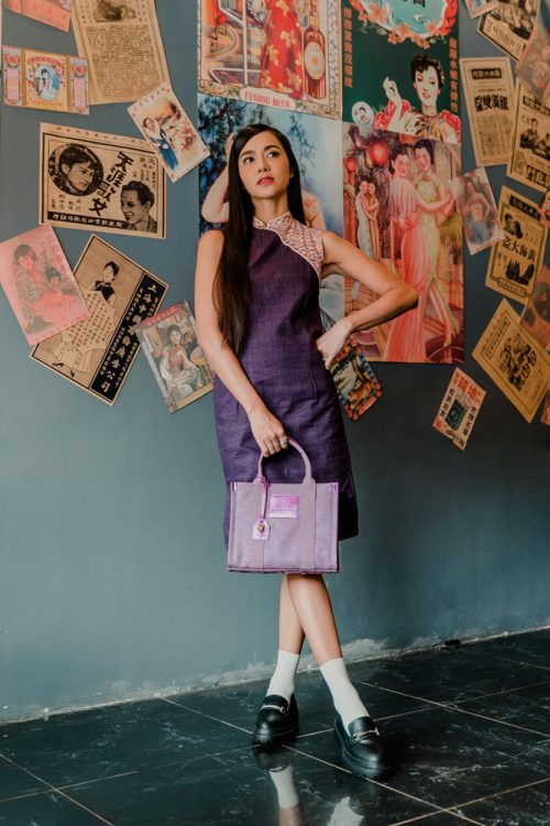 Seigaiha Lantern -Women Modern Sleeveless Qipao Taro - Image 2