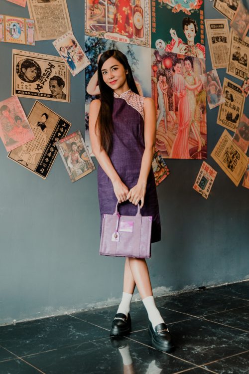 Seigaiha Lantern -Women Modern Sleeveless Qipao Taro