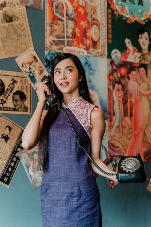 Seigaiha Lantern -Women Modern Sleeveless Qipao Taro - Image 3