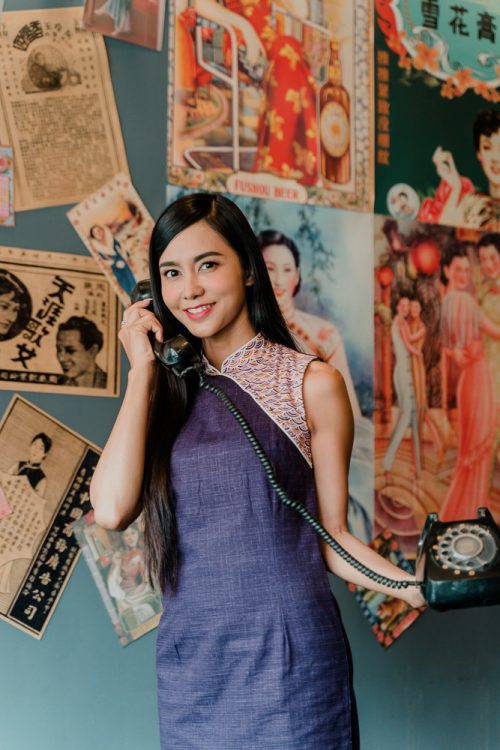 Seigaiha Lantern -Women Modern Sleeveless Qipao Taro - Image 4