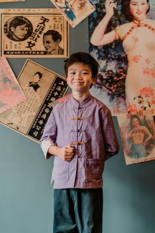 Seigaiha Lantern -Boys Kungfu Shirt Taro - Image 2