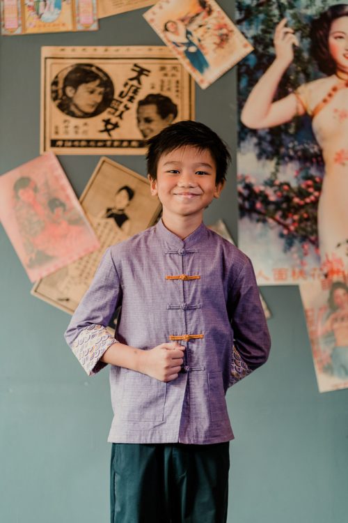 Seigaiha Lantern -Boys Kungfu Shirt Taro