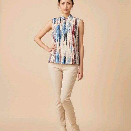 Inkstorm Elegance - Women Sleeveless Blouse